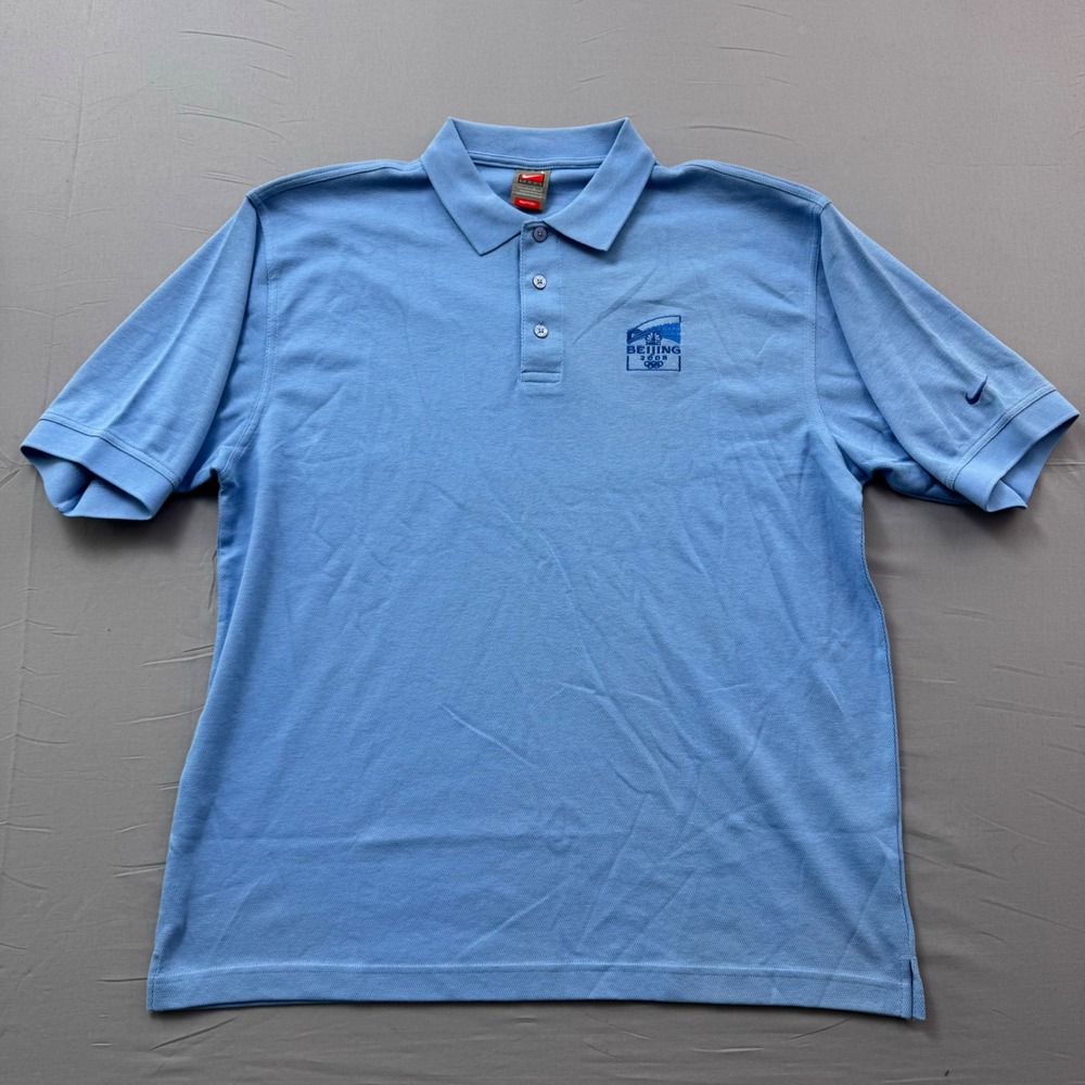 Nike Team Beijing 2008 Olympics NBC Polo Shirt Mens Large Light Blue Fit Dry